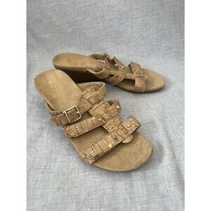 Vionic Orthaheel PARK RADIA Adjustable Strap Wedge Slides GOLD CORK Sz 8 New